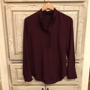 Theory XS silk burgundy button up